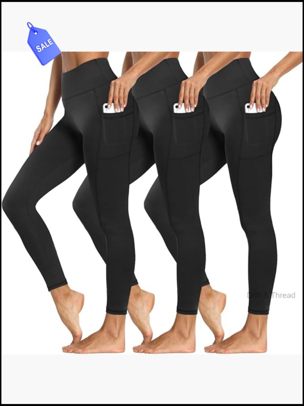 High Waist Tummy Control Leggings with Pockets, 3-Pack for Workout & Daily Wear